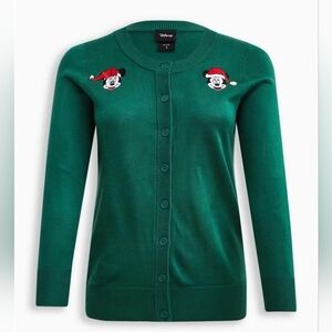 Torrid Disney Festive Green Cardigan with Mickey And Minnie Embroidery